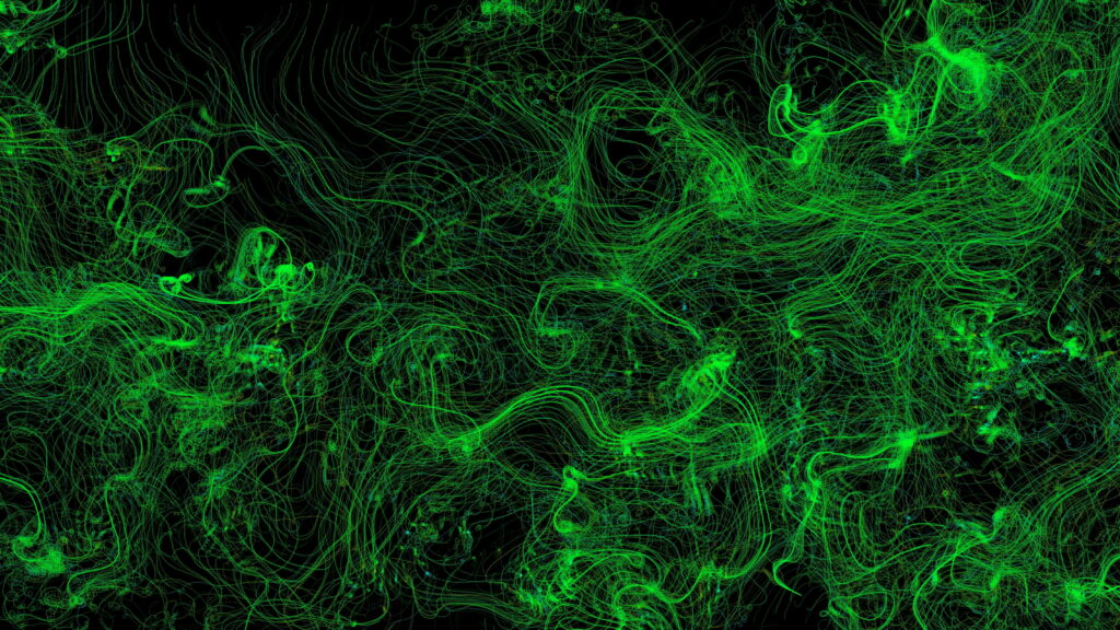 Glowing Green Waves: Illuminating Lines in a 4K Wallpaper Background