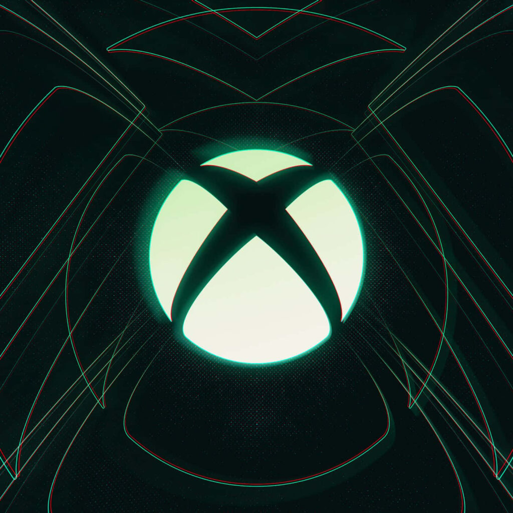 Glowing Green Dominion: An Intense Xbox Profile Picture on a Dark Canvas Wallpaper