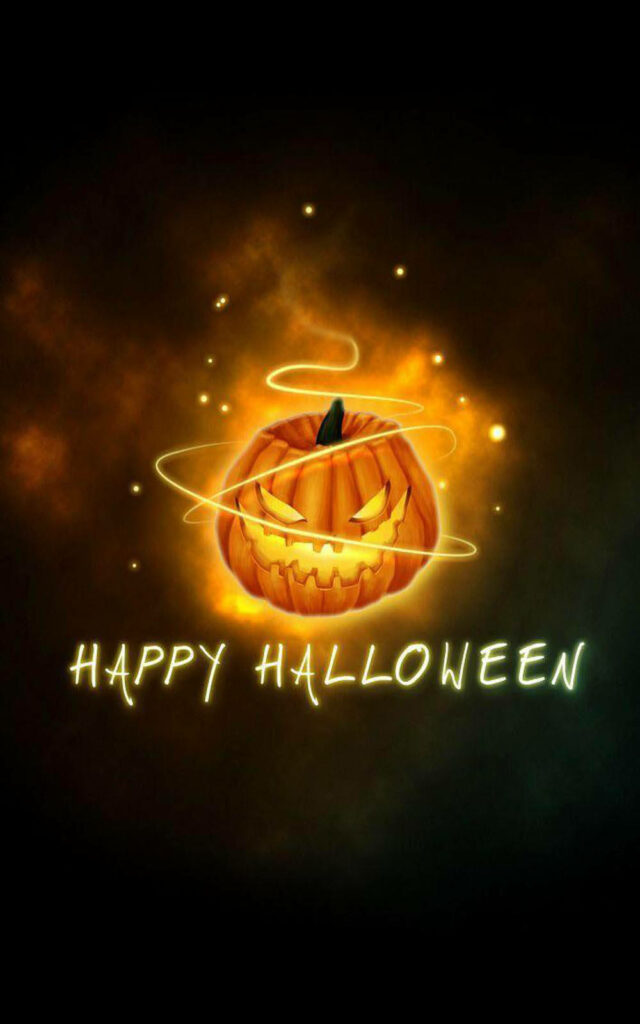 Glowing Delight: Spooky Jack'o Lantern Illuminates Halloween Phone Background Wallpaper