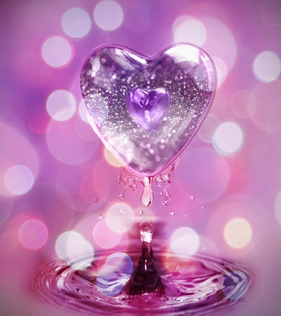 Glowing Heart-Shaped Glass Over Rippling Water - Dreamy Pink Purple Wallpaper