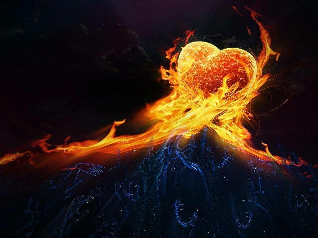 Vibrant Heart in Flames: Captivating Passion Wallpaper Background