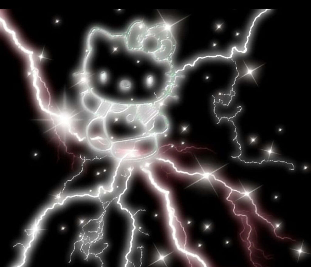 Glowing Hello Kitty Wallpaper: Gothic Design with Electrifying Aura