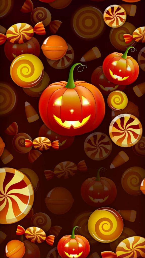 Glowing Jack-o' Lanterns and Sweet Delights: A Charming Halloween Wallpaper
