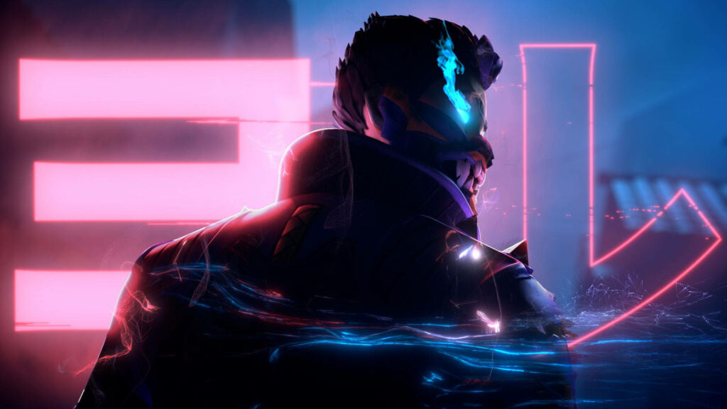 Glowing Katakana Letters Illuminate Yoru, the Hero of Valorant Wallpaper