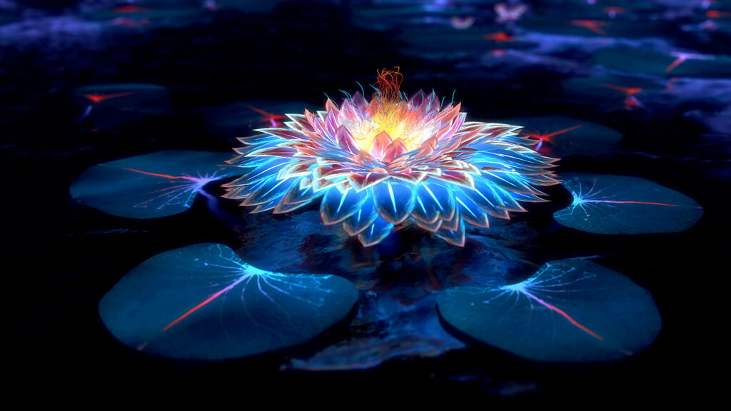 Mesmerizing Glowing Lotus Wallpaper | Vibrant Colors on Dark Background