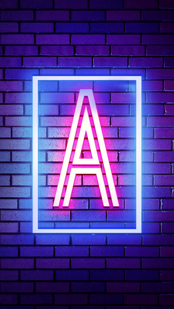 Luminous Language: Vibrant Neon Alphabet Captured in an HD Phone Wallpaper