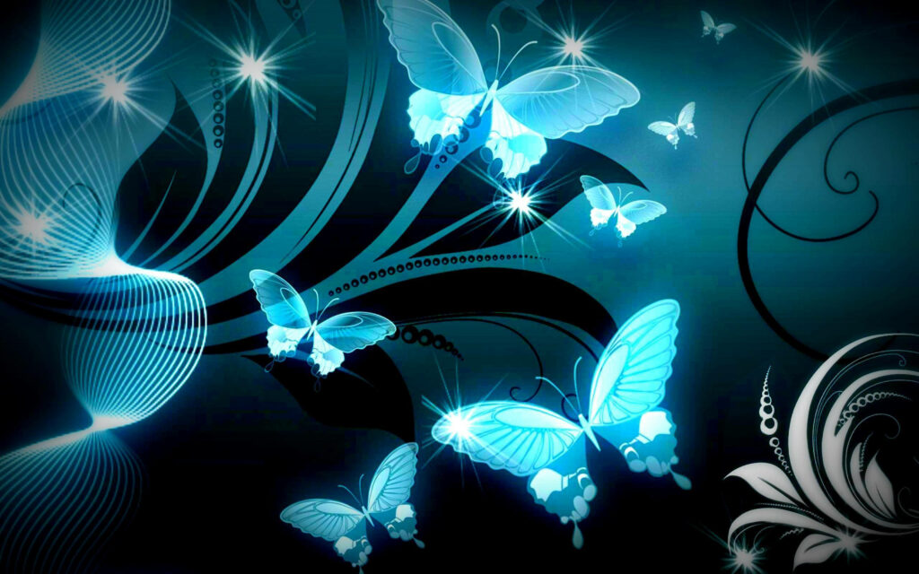 Neon Blue Butterflies Wallpaper: Dreamy Abstract Background Design