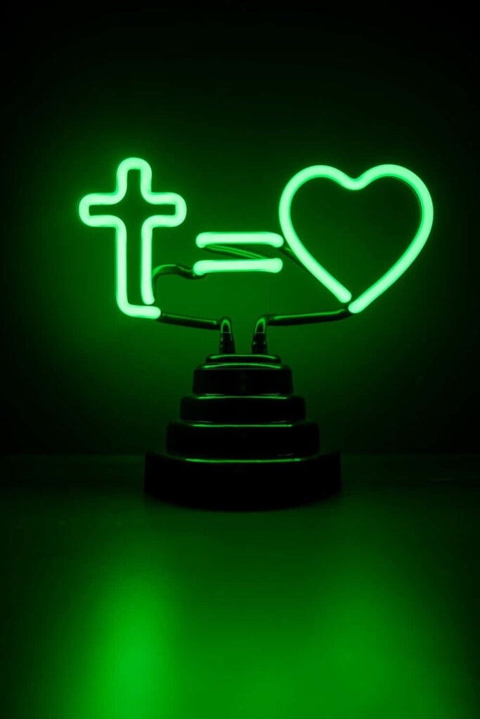 Neon Green Cross & Heart Artwork | Vibrant Dark Background Wallpaper