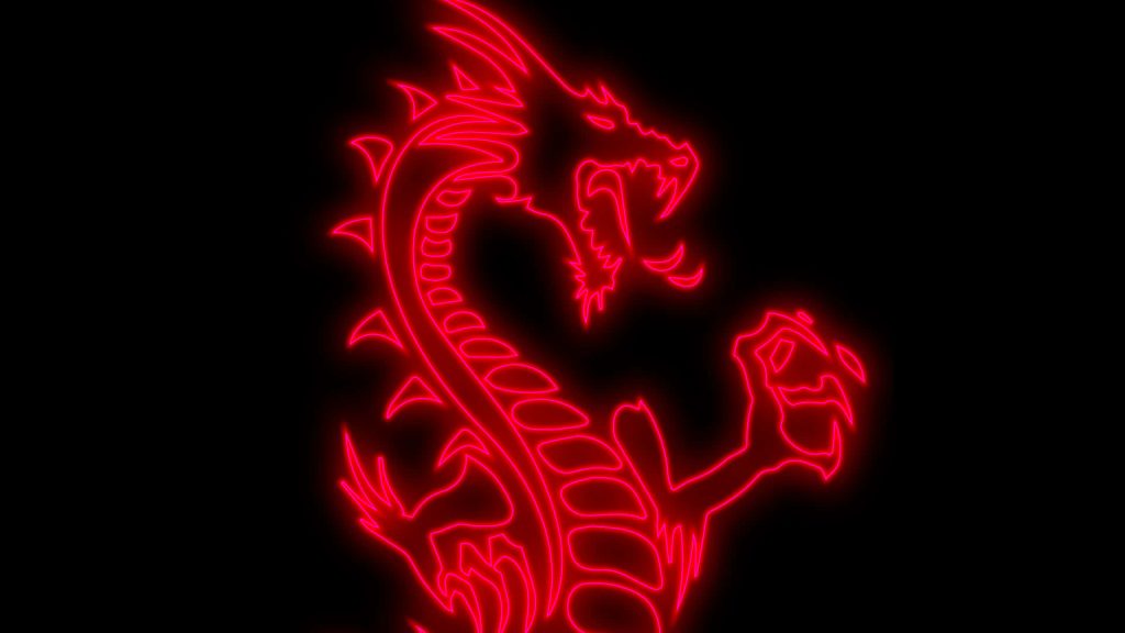 Glowing neon red dragon wallpaper on black background bold modern digital illustration