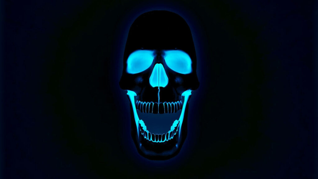 Glowing Neon Blue HD Skull Wallpaper: A Sinisterly Simple Background Illustrating a Jaw-dropping Skull Design