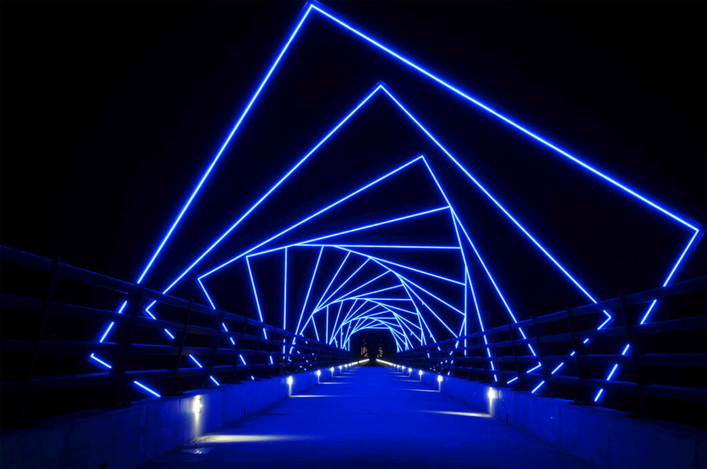 Neon Square Tunnel: Mesmerizing Glows in the Distance Wallpaper