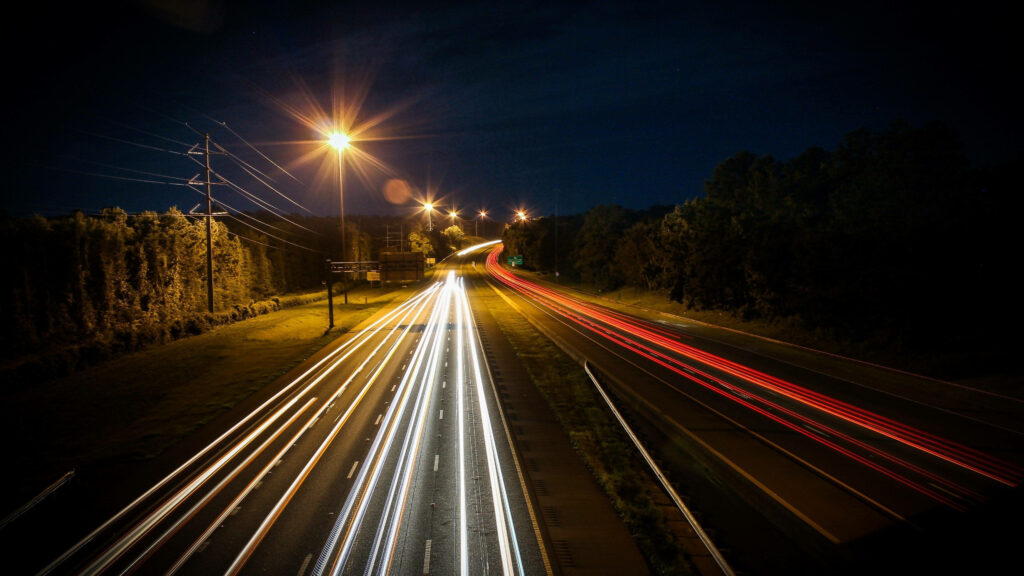4k Computer Desktop Wallpaper: Captivating Long Exposure of Car Lights on a City Road