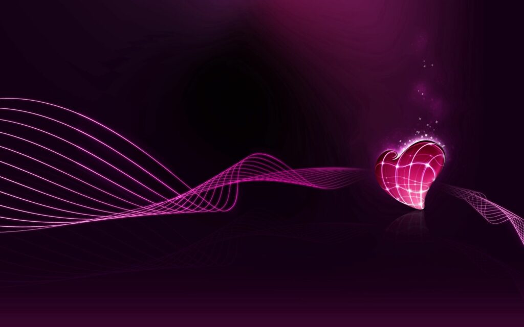 Glowing Pink Heart Wallpaper: Dynamic Grid & Wavy Lines Background