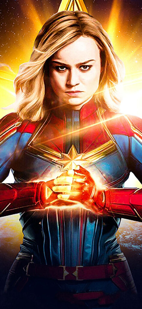 Captain Marvel's Electrifying iPhone Artwork Radiates Strength Wallpaper