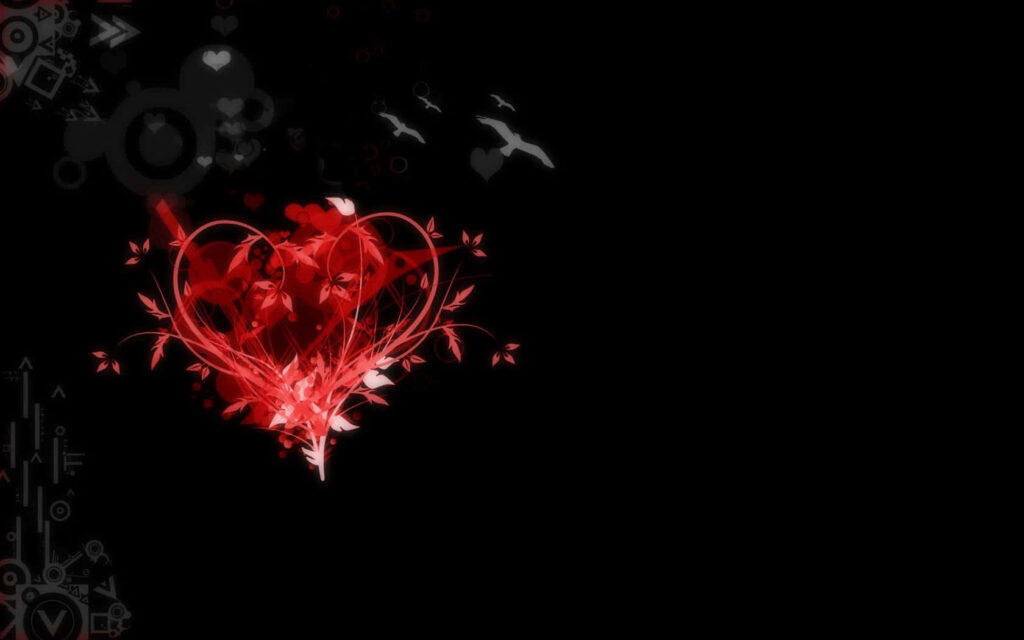 Glowing Red Heart Floral Wallpaper on Black Background - Love & Passion