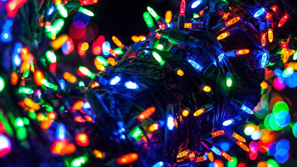 Vibrant LED Lights Transform Town Into a Captivating Multi-Colored Wonderland: QHD Wallpaper