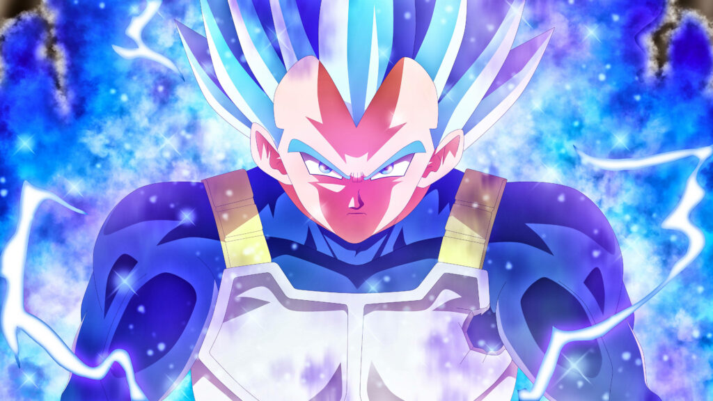 Vegeta Transcends with Blue Aura: Captivating HD Anime Background Wallpaper