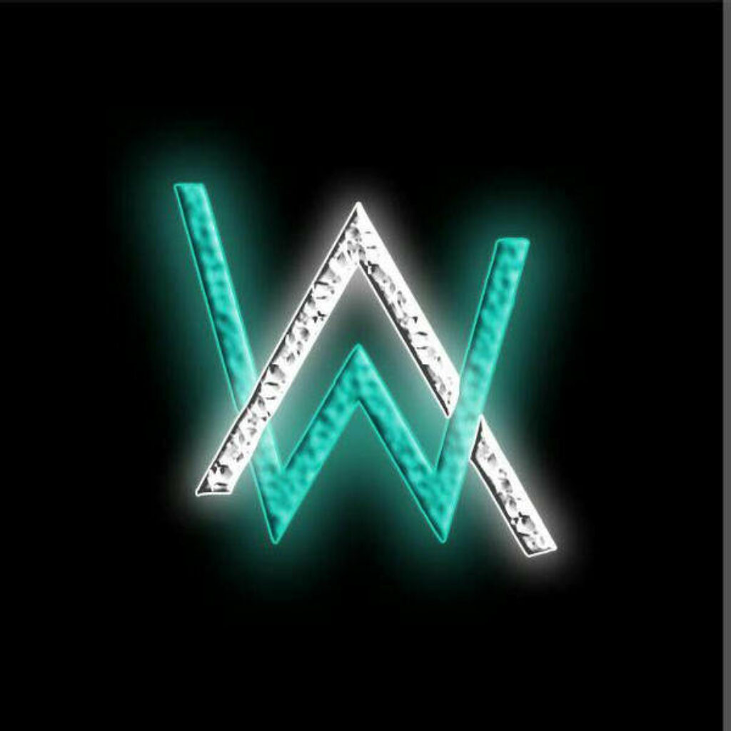 Resplendent Glow: Norwegian DJ Alan Walker's Initials Shine in White and Teal on a Stylish Black Canvas Wallpaper