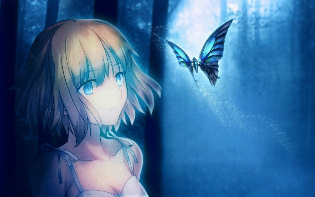 Aesthetic Anime Night: Mesmerizing Butterfly Art on Luminescent Night Sky Wallpaper
