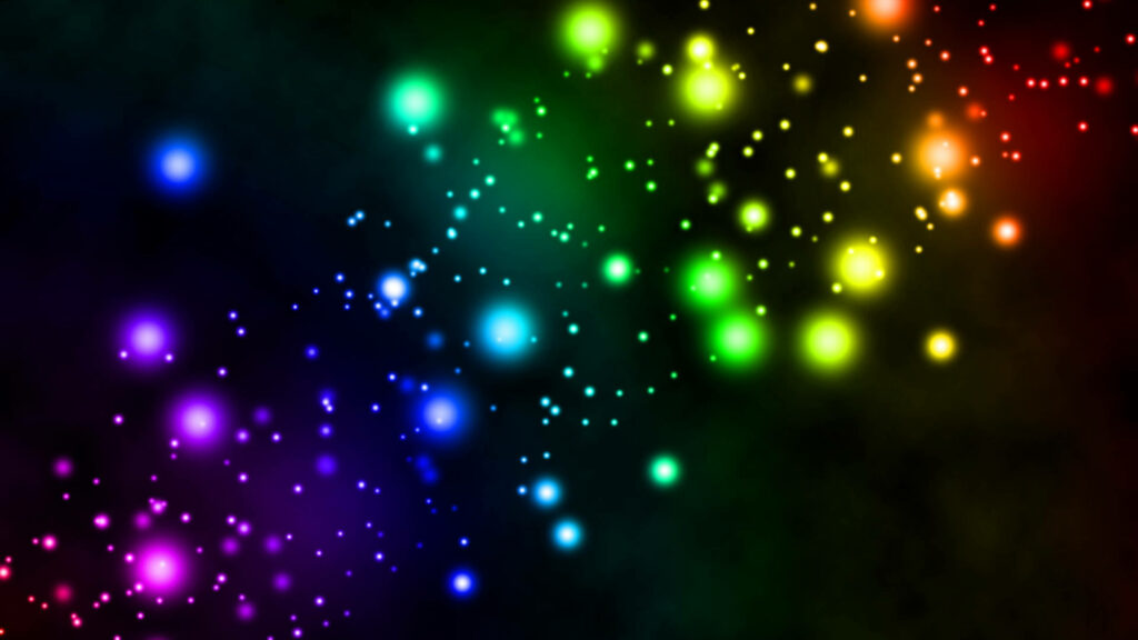 Radiant Ambience: A Colorful LED 4K Wallpaper with Glowing Light Bubbles on a Dark Background