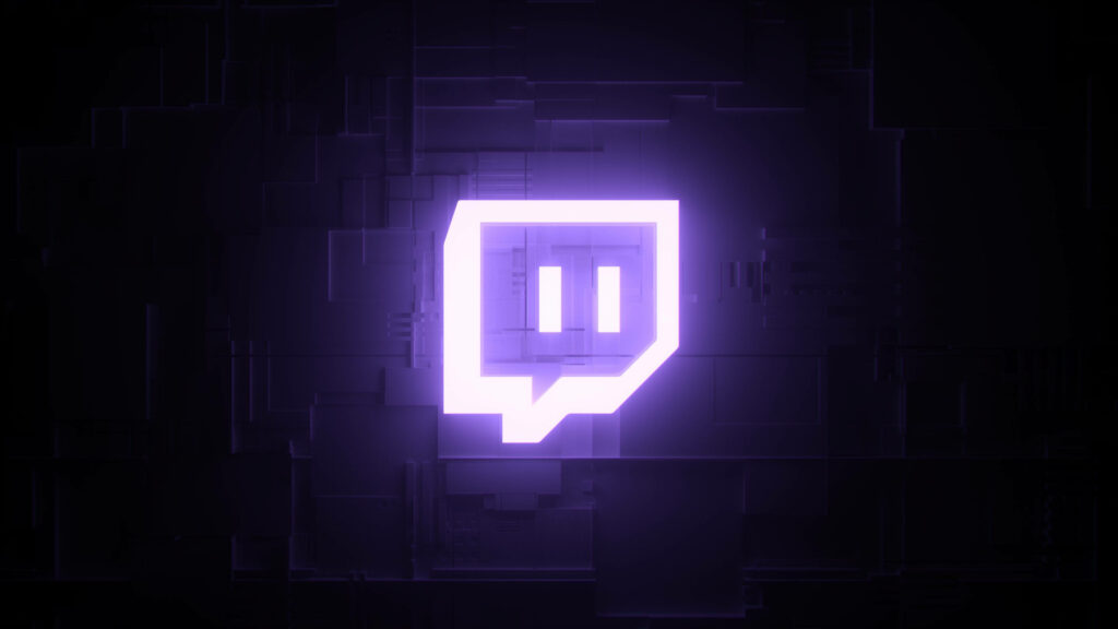 Purple Radiance: Twitch's Glowing Icon Enveloped in Darkness Wallpaper