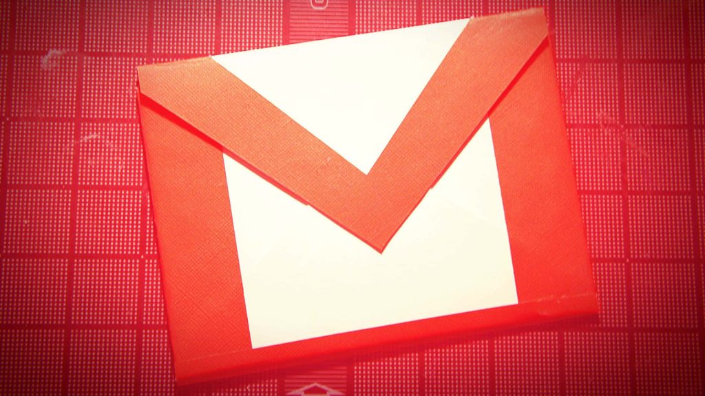 Textured Gmail M envelope logo on vibrant red grid background modern wallpaper design