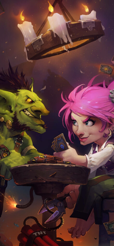 Vibrant Hearthstone Wallpaper: Goblins vs. Gnomes Duel Scene