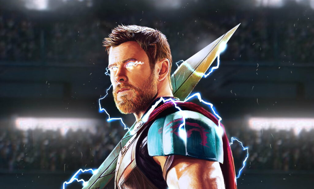 Power Unleashed: Captivating Thor Artwork Immersed in Thunderous Majesty Wallpaper