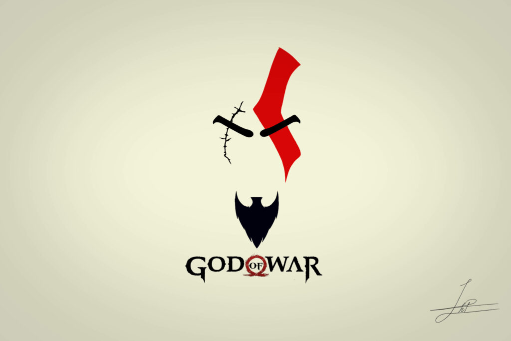 Minimalist God of War Iconography: Kratos Blades of Chaos, Omega Symbol & Spartan Helmet on Pale Background Wallpaper