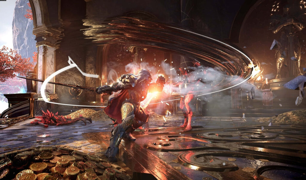Godfall Gameplay: Dynamic Sword Swing Effect in Magnificent 2440x1440 Resolution Wallpaper