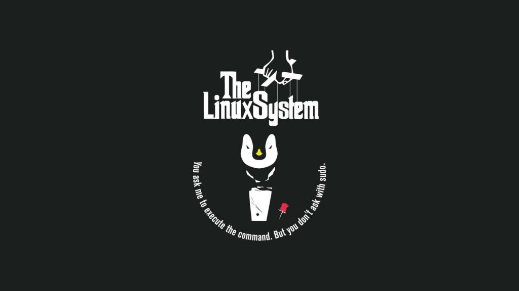 Funny Godfather-Inspired Linux Wallpaper: Tux Penguin & Sudo Humor