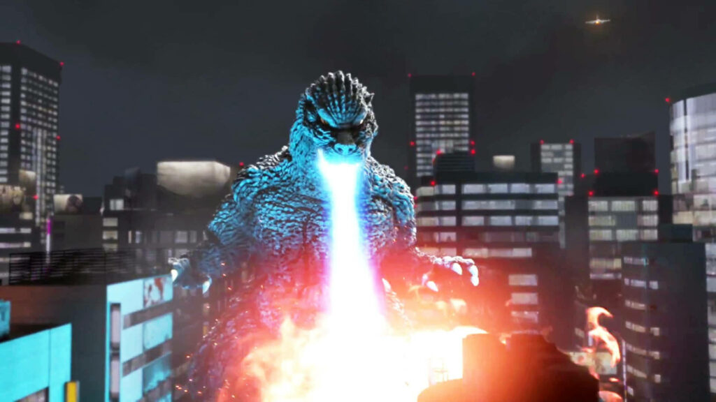 Godzilla's Inferno: A Spectacular 4k Cityscape Engulfed in Flames Wallpaper