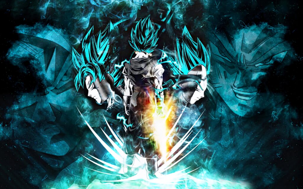 Gogeta Super Saiyan Blue dynamic wallpaper with electric blue energy and intense fusion poses