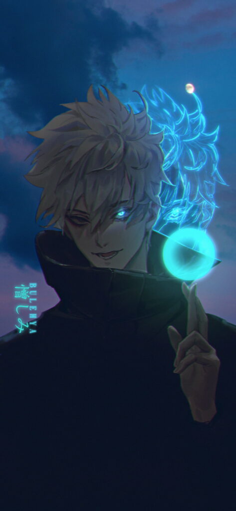 Alluring Power Unleashed: Captivating Gojo Satoru in Jujutsu Kaisen Wallpaper