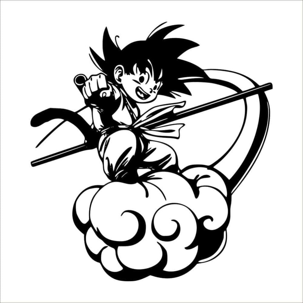 Monochrome Goku Wallpaper: Riding Nimbus Cloud with Power Pole