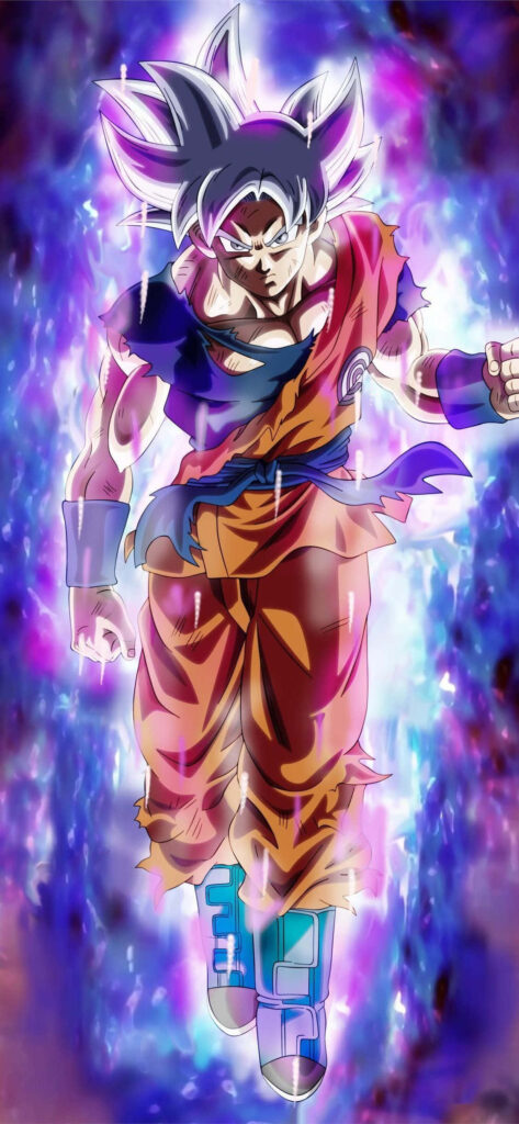 Goku Ultra Instinct Sign with silver hair and vibrant energy anime iPhone wallpaper background