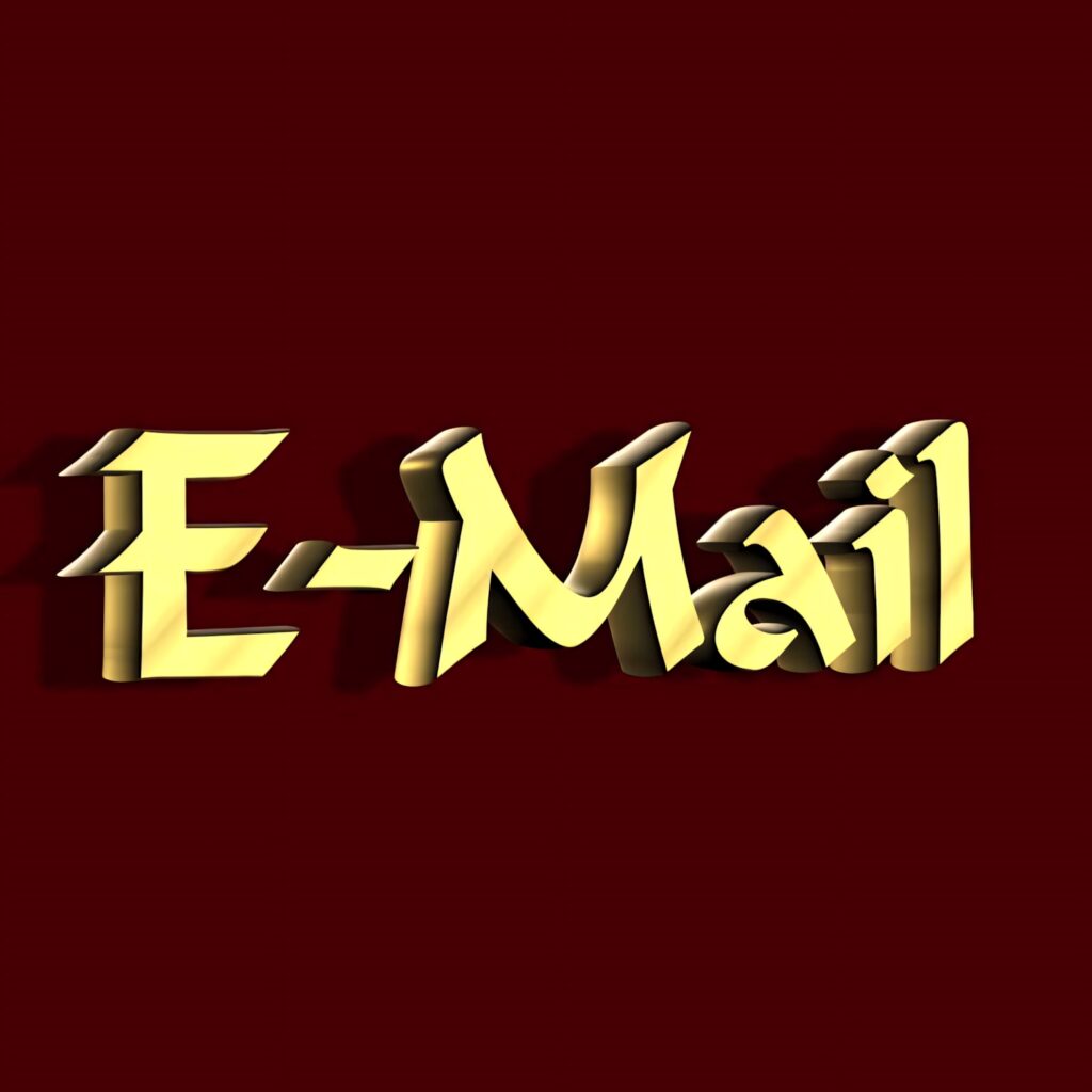 Bold shiny gold 3D E-Mail text on rich maroon background digital communication wallpaper