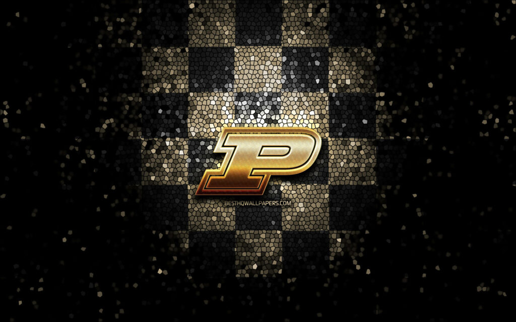 Gold P Logo Wallpaper with Dynamic Checkered Background for Purdue Fans