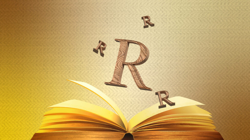 Golden Escape: R Letters Break Free from Book in Alphabet Wallpaper