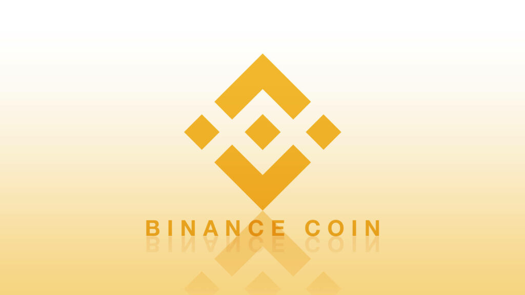 Golden Binance Coin logo on sleek gradient background digital currency wallpaper design