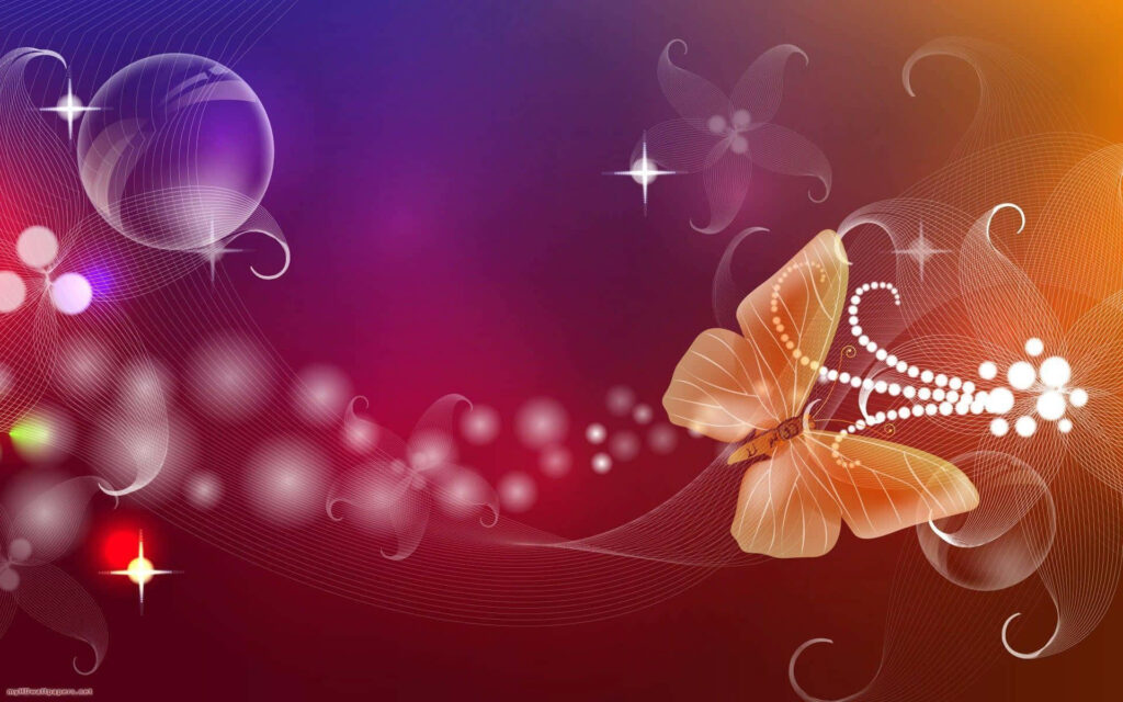 Vibrant Golden Butterfly Art: Abstract Luminous Patterns Wallpaper