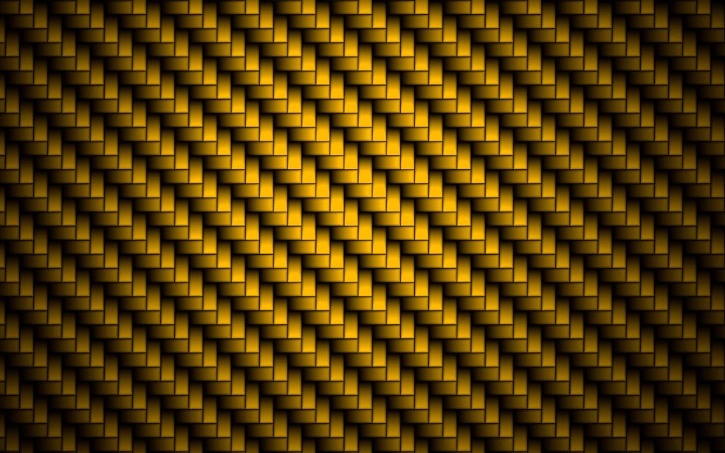 Golden carbon fiber wallpaper with diagonal weave pattern and 3D metallic yellow shadows