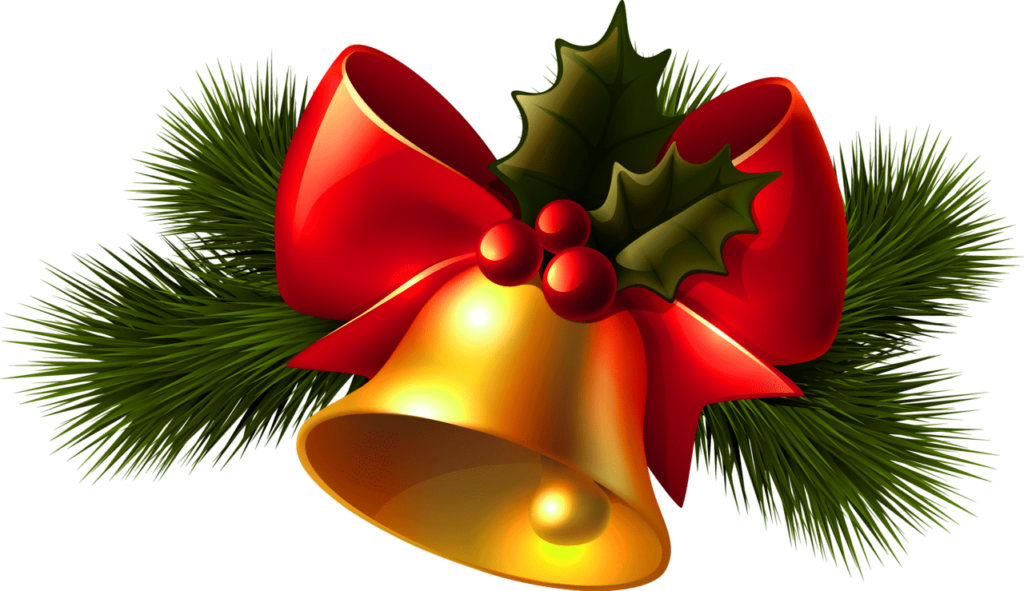 Festive Wallpaper: Golden Christmas Bell with Holly and Pine Background