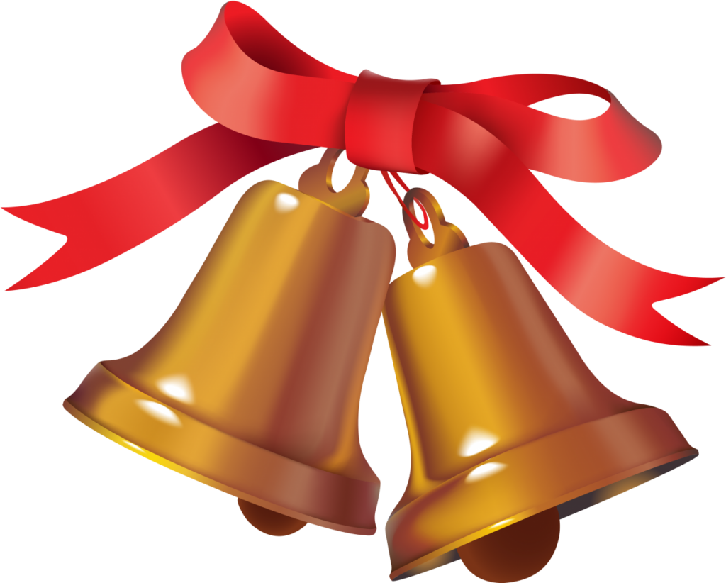 Festive Golden Christmas Bells with Red Ribbon Holiday Wallpaper