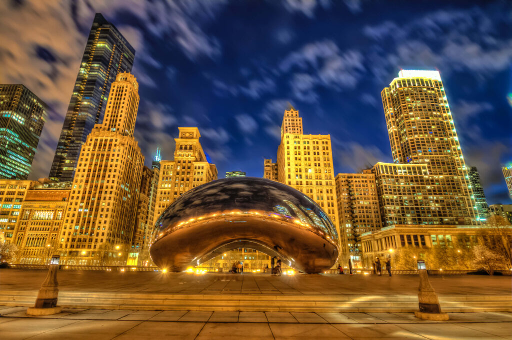 Golden Cloud Gate Wallpaper: The Bean Under Vibrant Night Sky