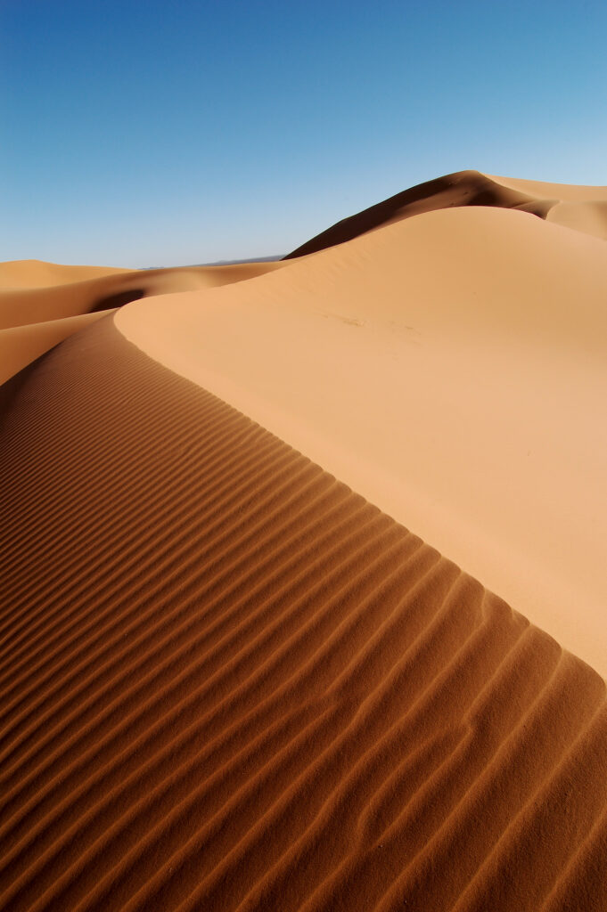 Desert wallpaper with rolling dunes textured sand golden tones vibrant blue sky serene landscape
