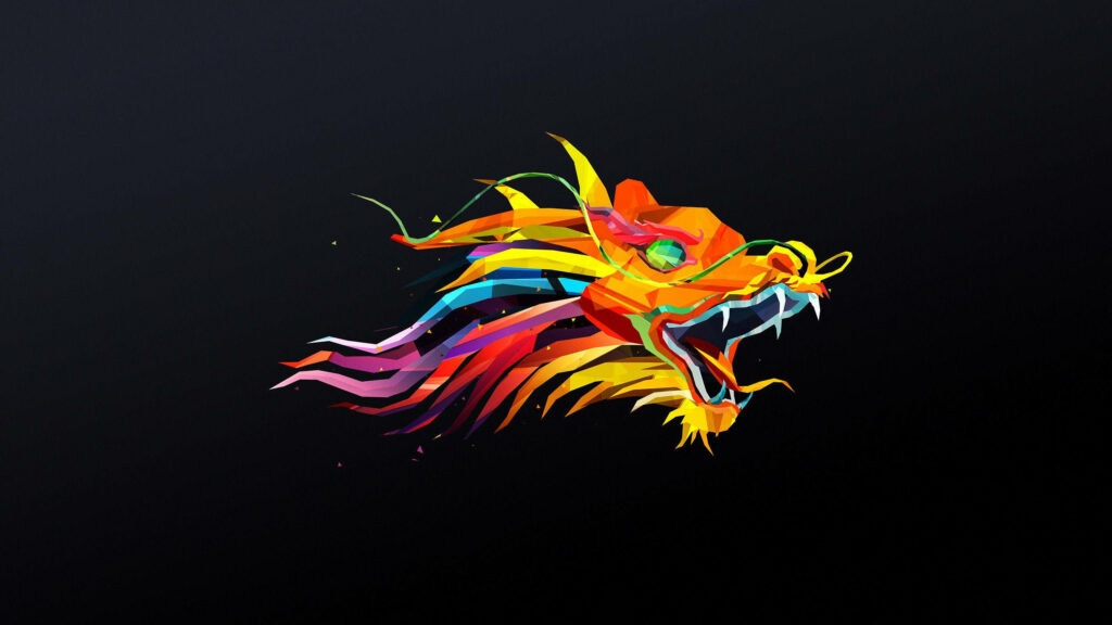 Vibrant Mythical Creature: Spectacular Golden Dragon Soars over Enigmatic Black Canvas Wallpaper