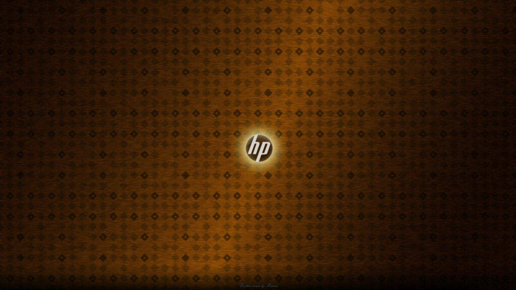 HP wallpaper with classic logo on dark gold textured background and subtle diamond pattern