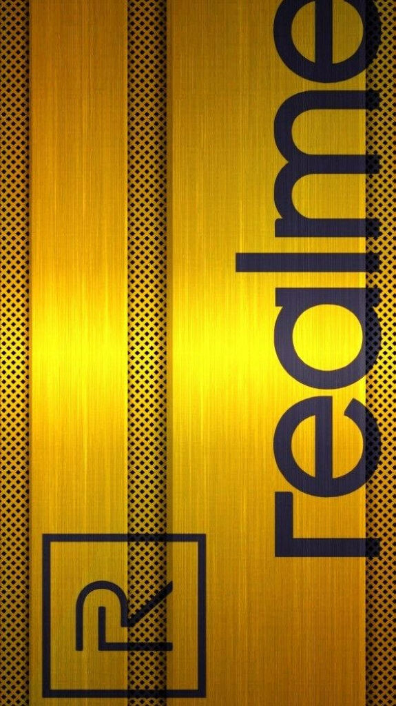 Golden Brilliance: Realme Logo Shines on Metallic Texture Wallpaper