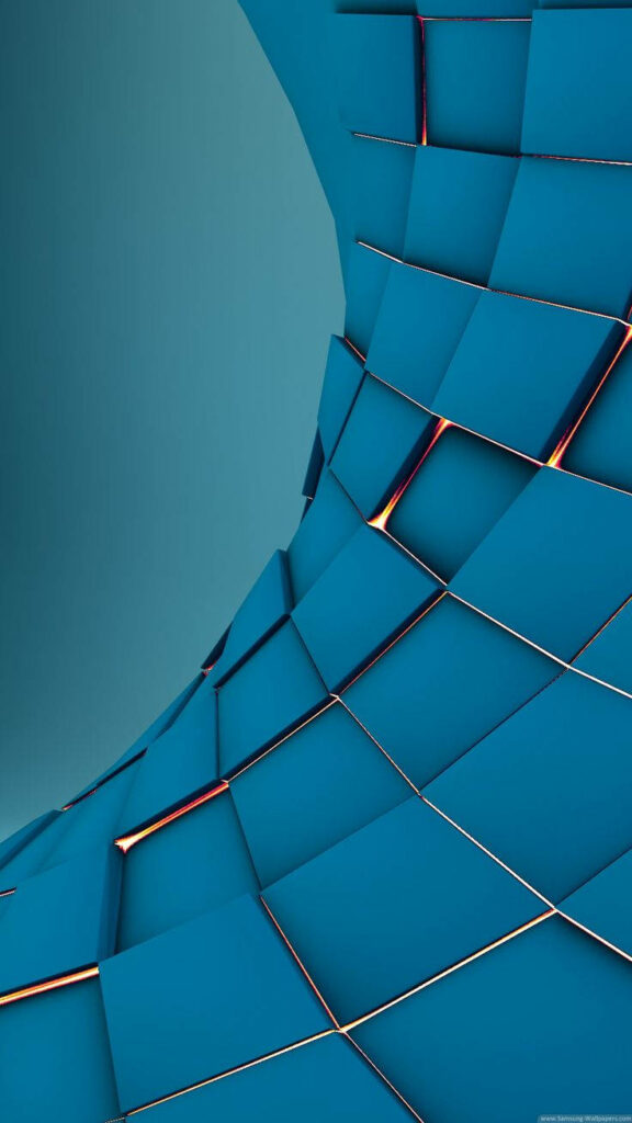 Brilliantly Assembled: Mesmerizing Sloped Pattern of Blue Colored Tiles Shines with a Golden Glow - Captivating 3D Phone Background Wallpaper